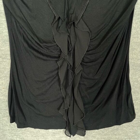 Tahari Ruffled Black Top Womens Medium Dark Romantic Day to Night Classic Blouse - Picture 3 of 10
